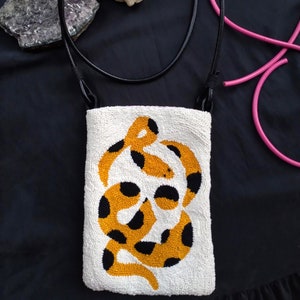 Punch Needle Embroidered Handmade Crossbody  Bag with Leather Strap