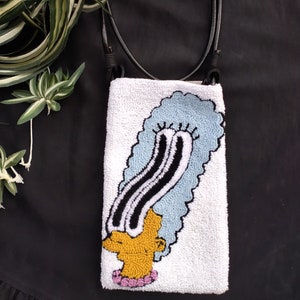 Sac à bandoulière fait main brodé Punch Needle avec bandoulière en cuir