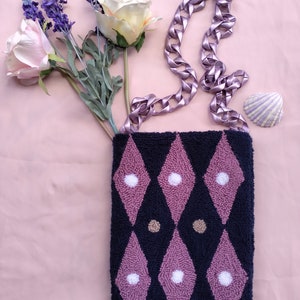Punch Needle Embroidered Handmade Shoulder Bag with Acrylic Chain Strap