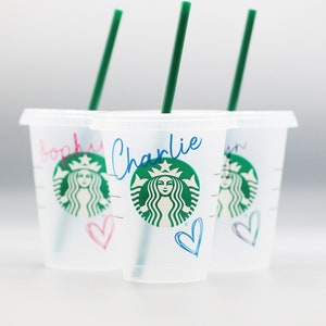 Kids Mini Starbucks Personalised Name with Hearts Heart 16oz Grande Cold Cup | 54 colours |  Holographic | Glitter | Metallic |