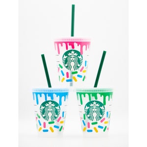 Kids Mini Starbucks Doughnut Donut Drip Sprinkles Grande 16oz Cold Cup | Choose from Blue, Green or Pink | Reusable | Influencer |