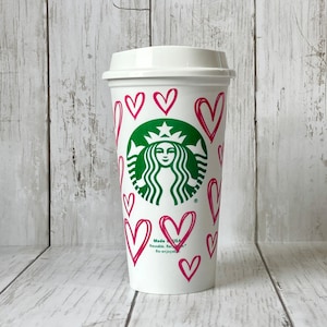 Custom Starbucks Hand Drawn Hearts 16oz Grande Hot Cup | 60+ colours |  Holographic | Glitter | Metallic | Travel Cup | Coffee |