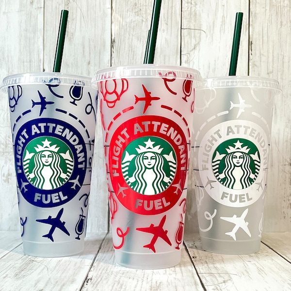 Custom Starbucks Flight Attendant Fuel Venti Cold Cup | 60+ colours |  Holographic | Glitter | Metallic | Cabin Crew | Gift |