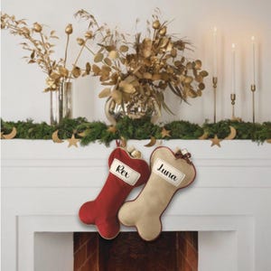 Personalised Luxury Christmas Dog Bone Stocking | Present | Gift Bags | Decoration | Fireplace/Mantlepiece | Reindeer | Dog Gift |