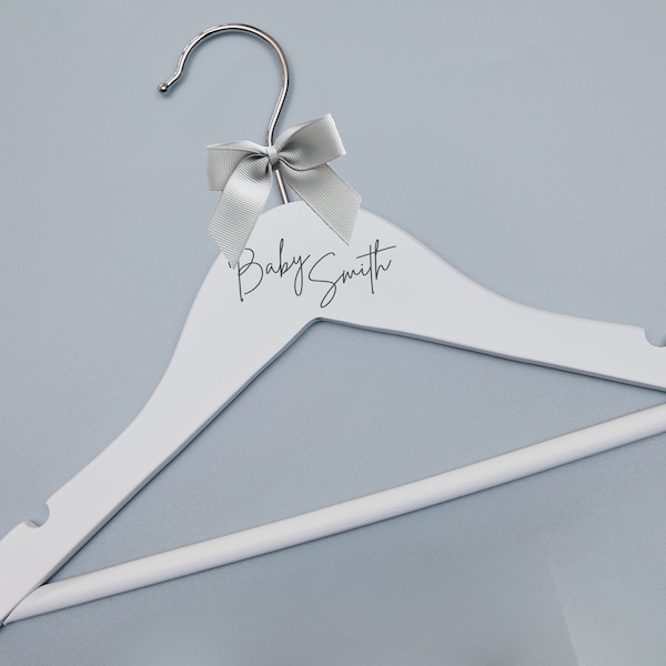 Personalised Custom Baby Child Kids White Wooden Clothes Hanger | New Baby | Newborn | Birth | Christening | Baptism | First Outfit | Gift