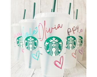 Custom Starbucks Personalised Name with Hearts Heart Venti Cold Cup | 60+ colours |  Holographic | Glitter | Metallic | Love |