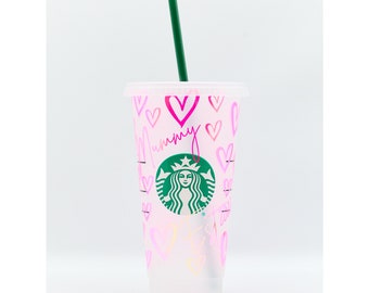 Custom Starbucks Hand Drawn Hearts Venti Cold Cup | 60+ colours |  Holographic | Glitter | Metallic | Any Name/Date | Mothers Day
