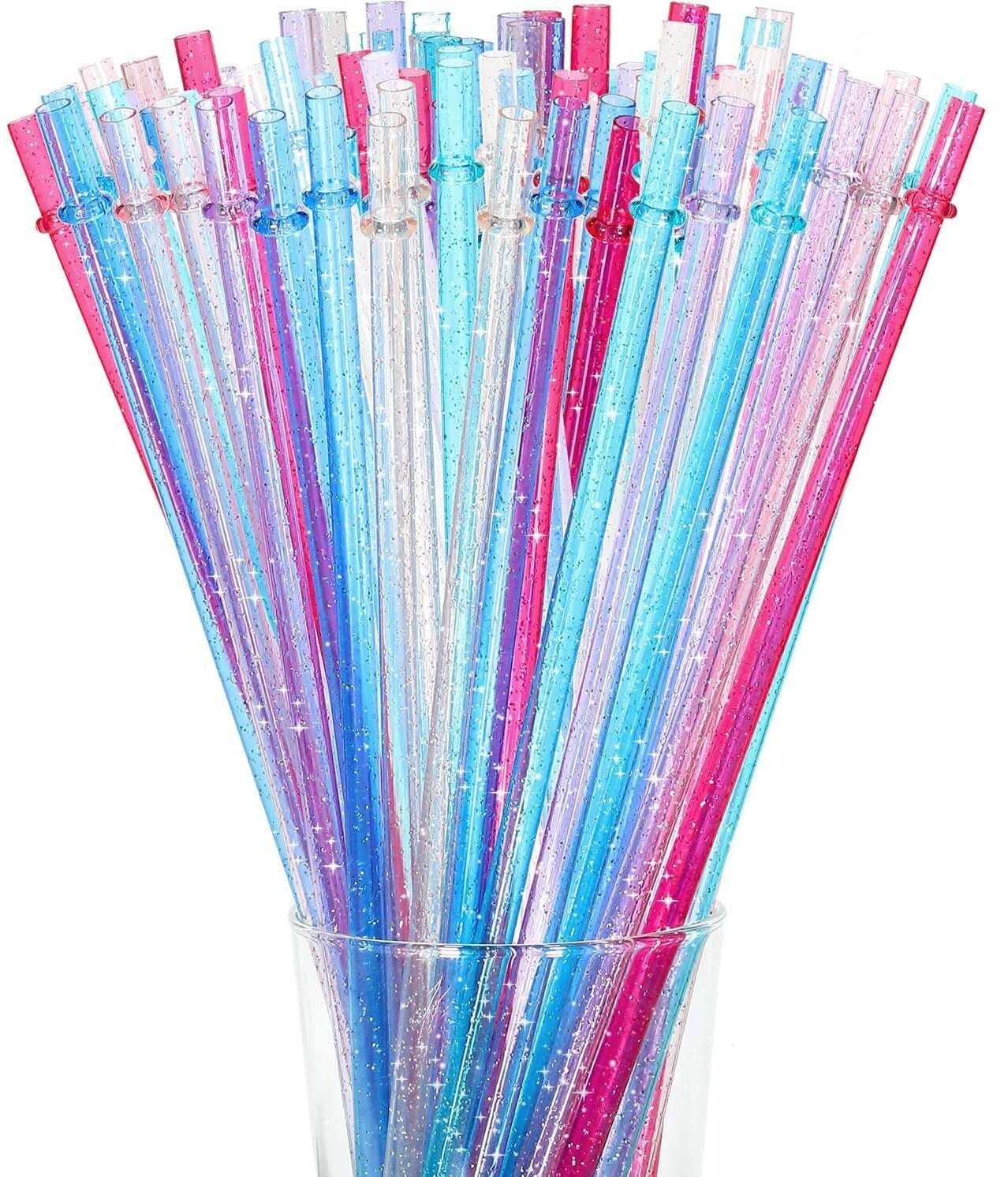 Reusable Clear Plastic Glitter Straws, Long Hard Tumbler
