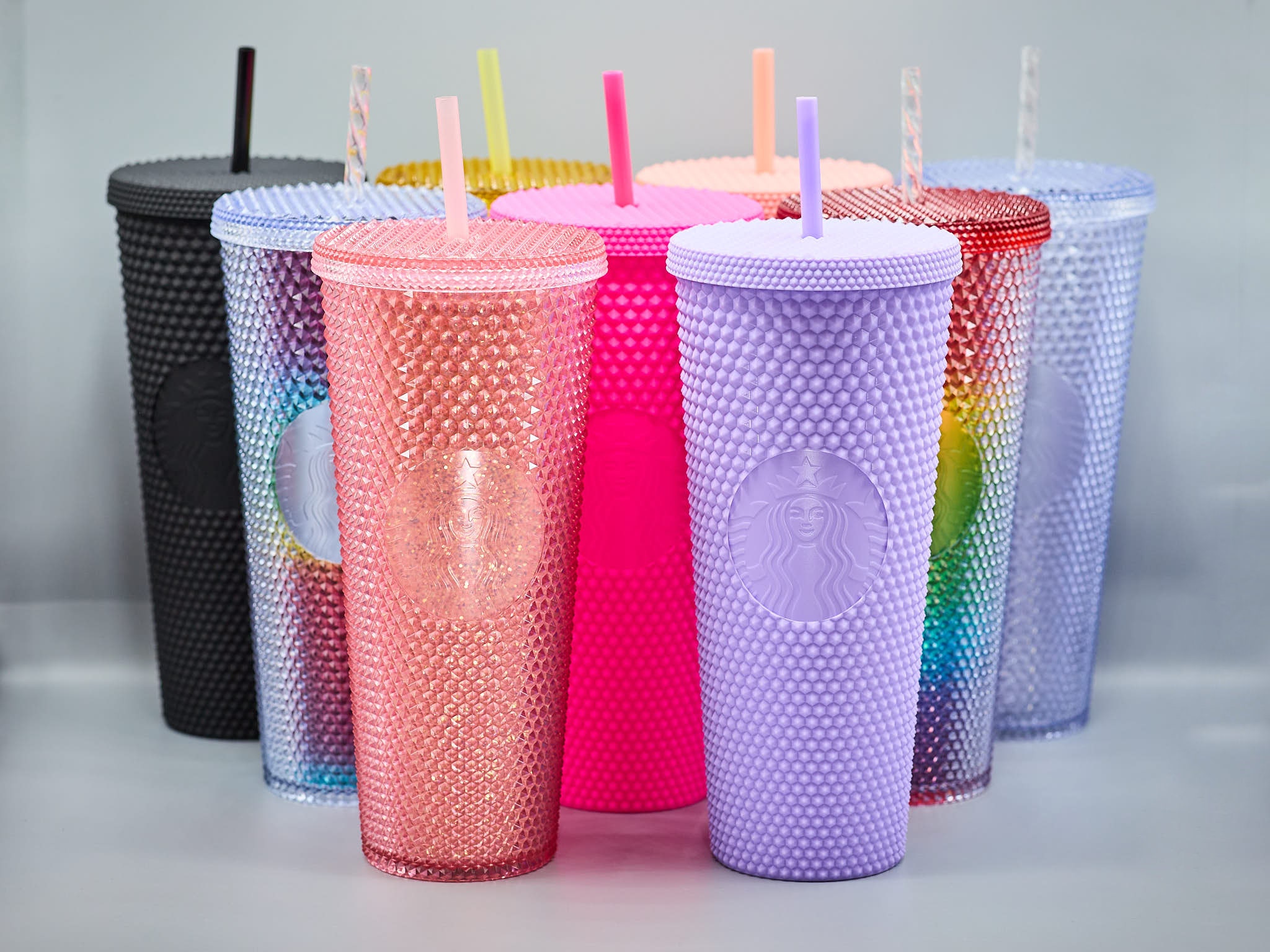 Starbucks Tumbler Lot Of 3 - 24 Oz Studded/ Tropical Cold Cups and