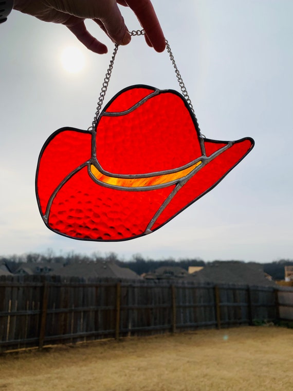 Red Cowboy Hat Suncatcher Etsy