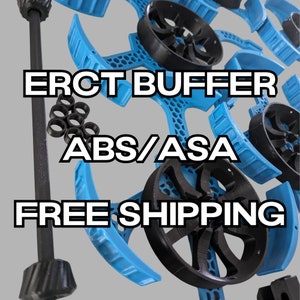 May include: A close-up of a 3D printed ERCT buffer made of ABS/ASA plastic. The buffer is blue and black and has a honeycomb pattern. The text "ERCT BUFFER ABS/ASA FREE SHIPPING" is visible in the image.