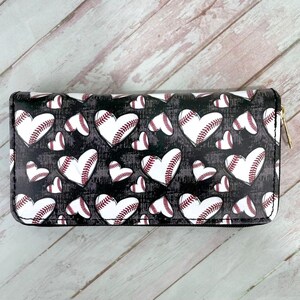 Cartera con cremallera de corazones de béisbol