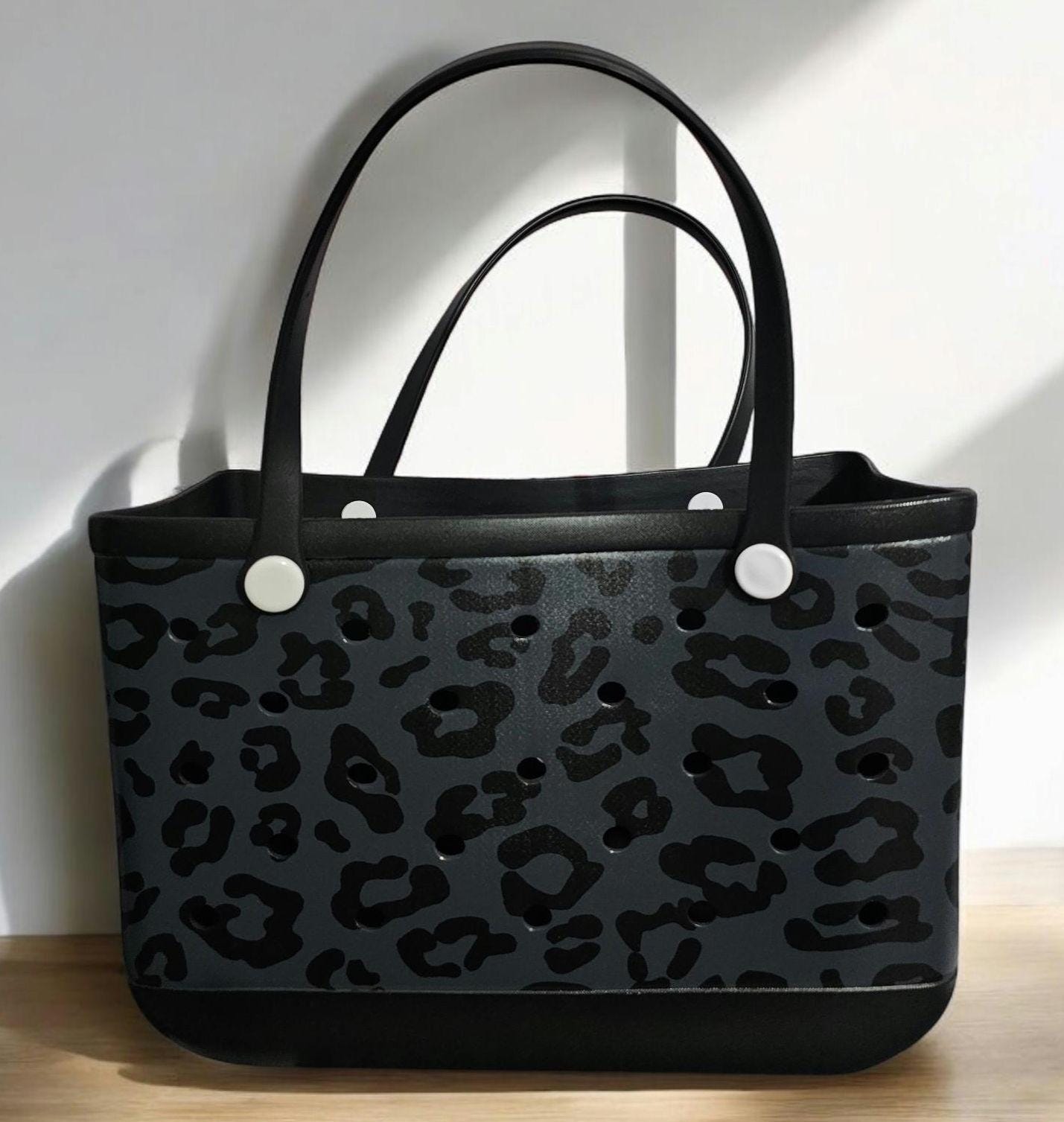 XL Black Leopard Print Beach Tote Bag