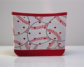 Baseball Print Medium Tote Bag-Red