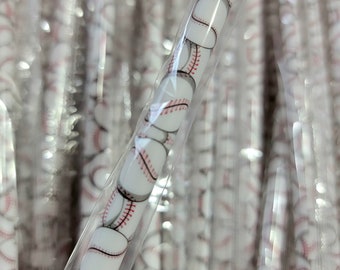 Baseball Print Reusable Plastic Straw
