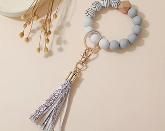 Volleyball Wristlet Bracelet Keychain with Tassel