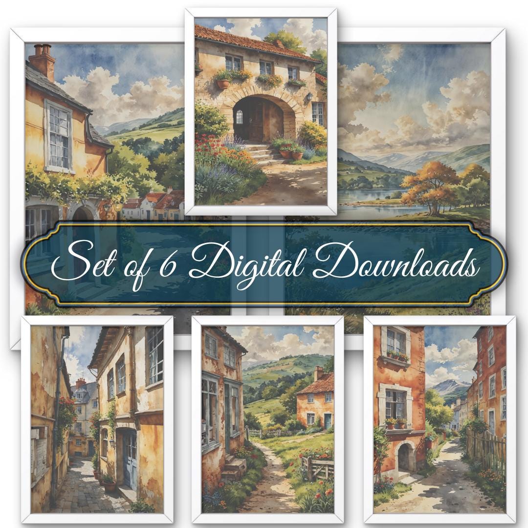 Set of 6 Warm Countryside Watercolor Art Designs Instant Digital ...