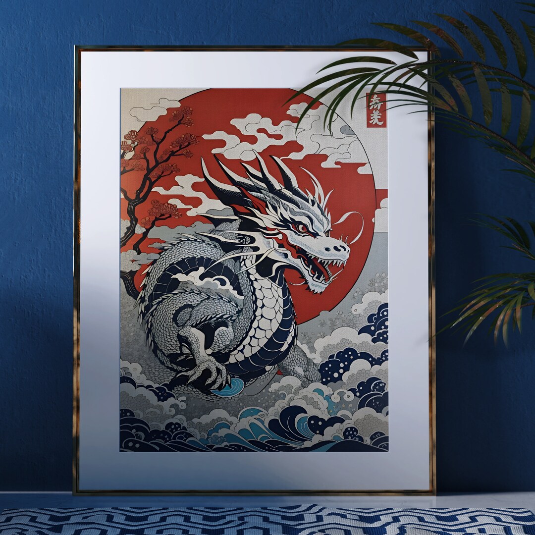 Japanese Dragon Wall Art Instant Download Room Decor Etsy