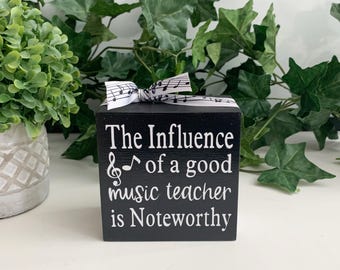 Music Teacher Appreciation Gift: Decorated Wood Sign (4"x5")