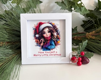 Christmas  Girl Sign, Framed Sign With Christmas Saying, Christmas Shelf And Wall Decor