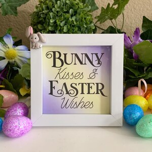 Bunny Kisses And Easter Wishes, Framed Sign With Easter Saying, Easter Shelf or Wall Decor
