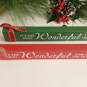It&#39;s the Most Wonderful Time of the Year, 10&quot;x1.5&quot; Decorated Wood Christmas Sign, Painted Wooden Christmas Decor, Shelf or Tier Tray Decor