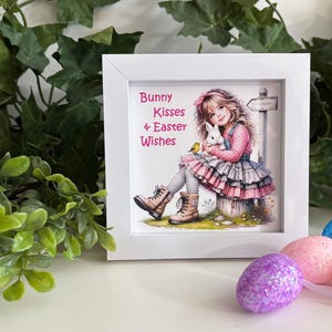Bunny Kisses Easter Wishes, Framed Sign With Easter Saying, Easter Shelf And Wall Decor