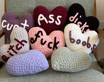 Custom Crocheted Heart Pillows - Curse Words!