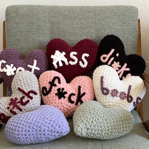 Custom Crocheted Heart Pillows - *Censored* Curse Words