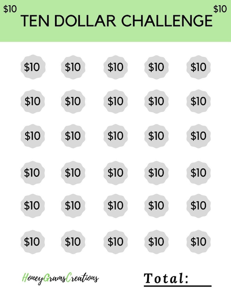 10 Dollar Bill Challenge Printable Savings Tracker Money Etsy