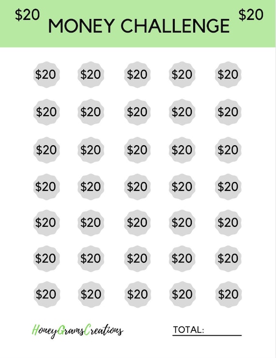 20 Dollar Bill Challenge Printable Savings Tracker Money - Etsy Israel
