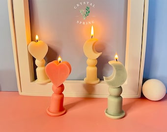 Vela em formato de coração/Vela em formato de lua/Vela em tons pastel/Vela em formato de torre/Ideia de presente/Decoração para casa/Chá de bebê/Presente de aniversário/Vela decorativa/Vela vegana
