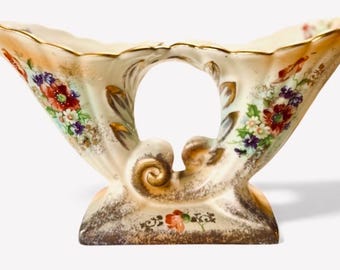 Vintage Abingdon Pottery Vase | 1930s Art Deco Floral Double Trumpet