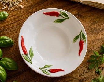 Large Hand-Painted Italian Ceramic Bowl – Red Chili Pepper Design