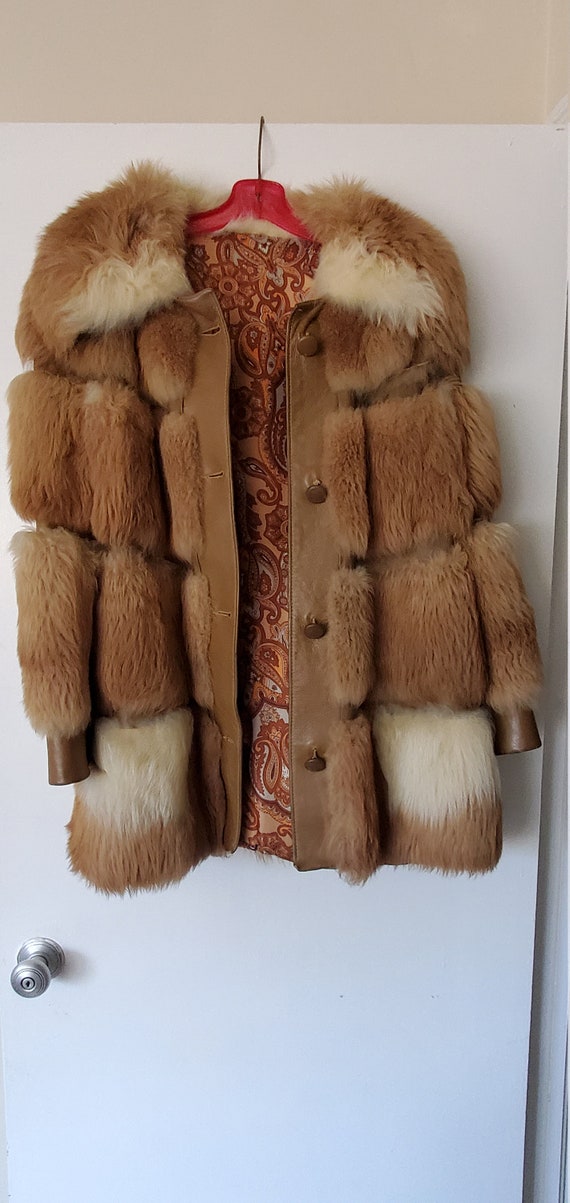 Beautiful Rabbit Coat with Leather trim and Paisle