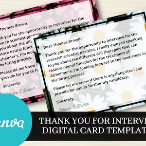 Thank You For Job Interview Digital Card Templates | Personalize in Canva | Includes 10 Background Designs and Basic Editing Guide, Flowers