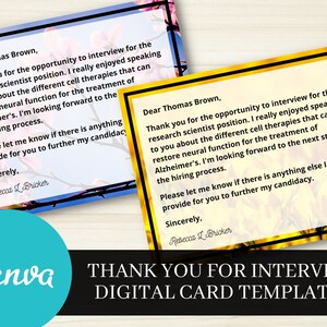 La mejor carta de agradecimiento para una entrevista de trabajo / Plantillas de tarjetas digitales / Personaliza en Canva / Incluye 10 diseños de fondos y guía de edición