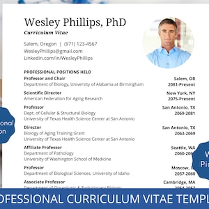 Professional Curriculum Vitae Template For Job Application Picture CV Edit in Word Pages or Docs | Science CV Professor CV Template Word