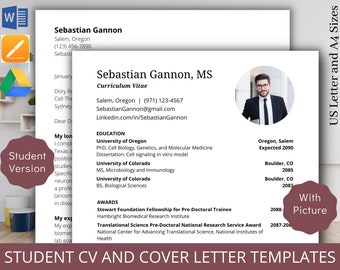 Student Curriculum Vitae Template Picture & Professional Cover Letter Template for Job Application Template CV Template Word Recruiter