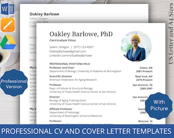 Professional Curriculum Vitae Template Picture Academic Cover Letter Template For Job Application PhD CV Template Word Research Science CV