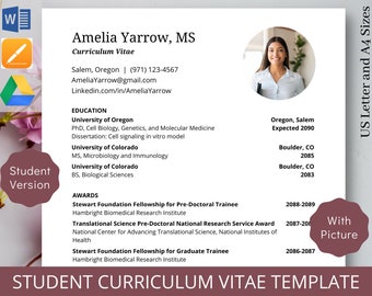 Student Curriculum Vitae Template Picture for Job Application Template Recruitment Template Academic CV Research CV Science cv simple cv