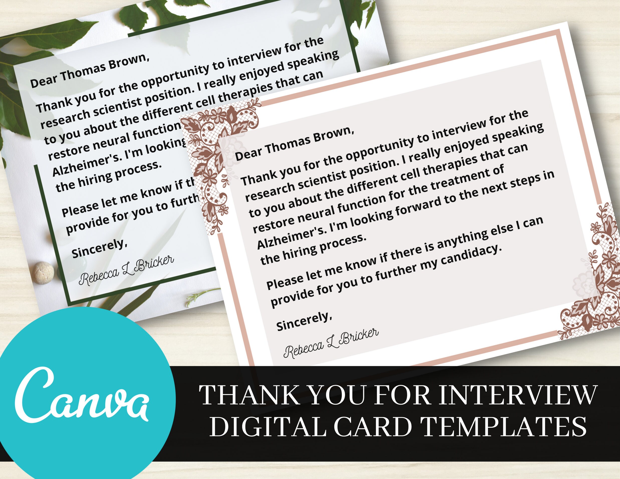 Thank You for Interview Digital Card Templates Personalize Etsy