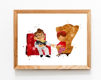 Minimalist Watercolour Print - TV & Movies - Carl and Ellie