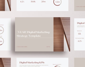 PowerPoint Digital Marketing Strategy Template | Natural Ebook Template | Business Development | Online Course | Marketing Planner