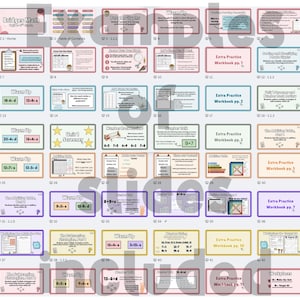 Puede incluir: Una colección de hojas de trabajo educativas para Bridges Math, con temas como calentamientos, revisiones de números y práctica adicional. Las hojas de trabajo están organizadas con títulos y números de página, e incluyen varios problemas y ejercicios de matemáticas. El esquema de color es principalmente rosa, azul y blanco.