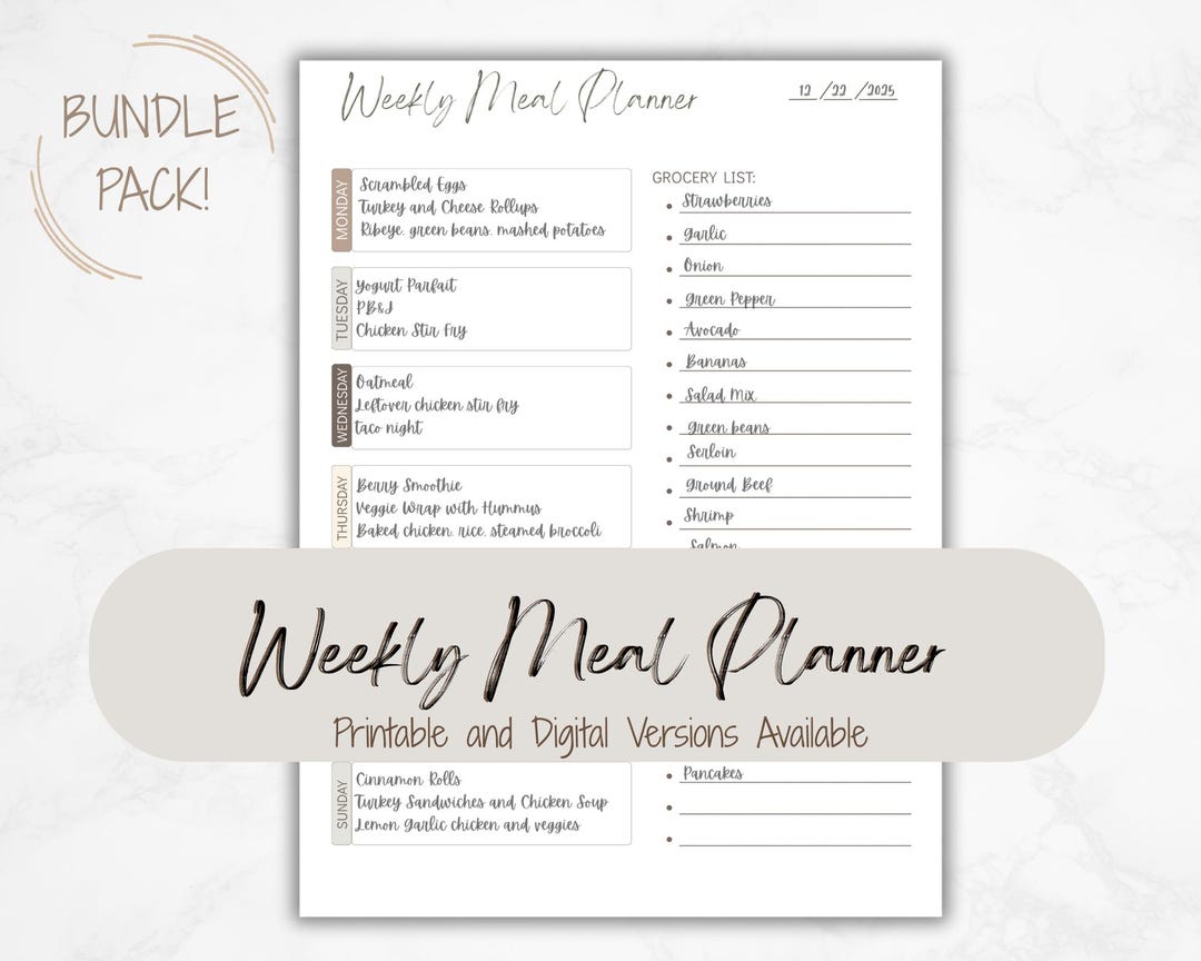 Minimalist Meal Planning Bundle | Weekly Meal Plan + Grocery List ...