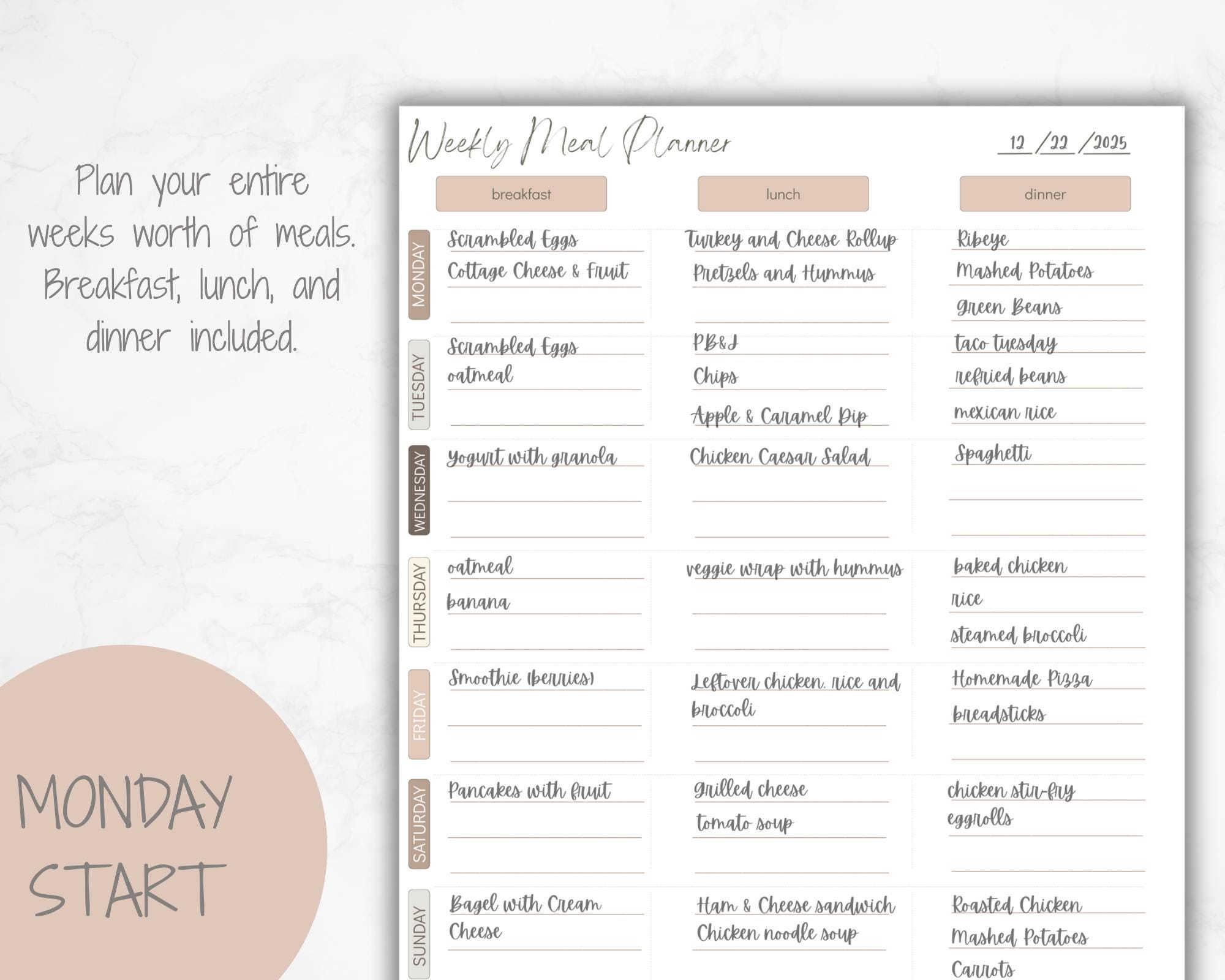 Minimalist Meal Planning Bundle | Weekly Meal Plan + Grocery List ...
