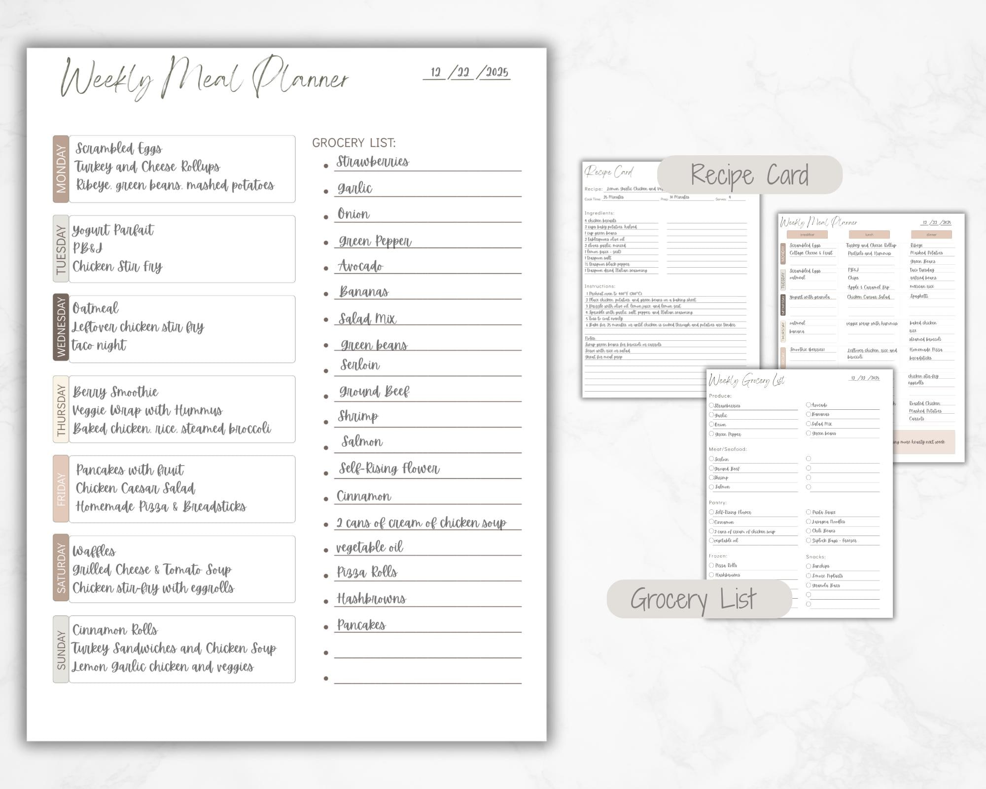 Minimalist Meal Planning Bundle | Weekly Meal Plan + Grocery List ...