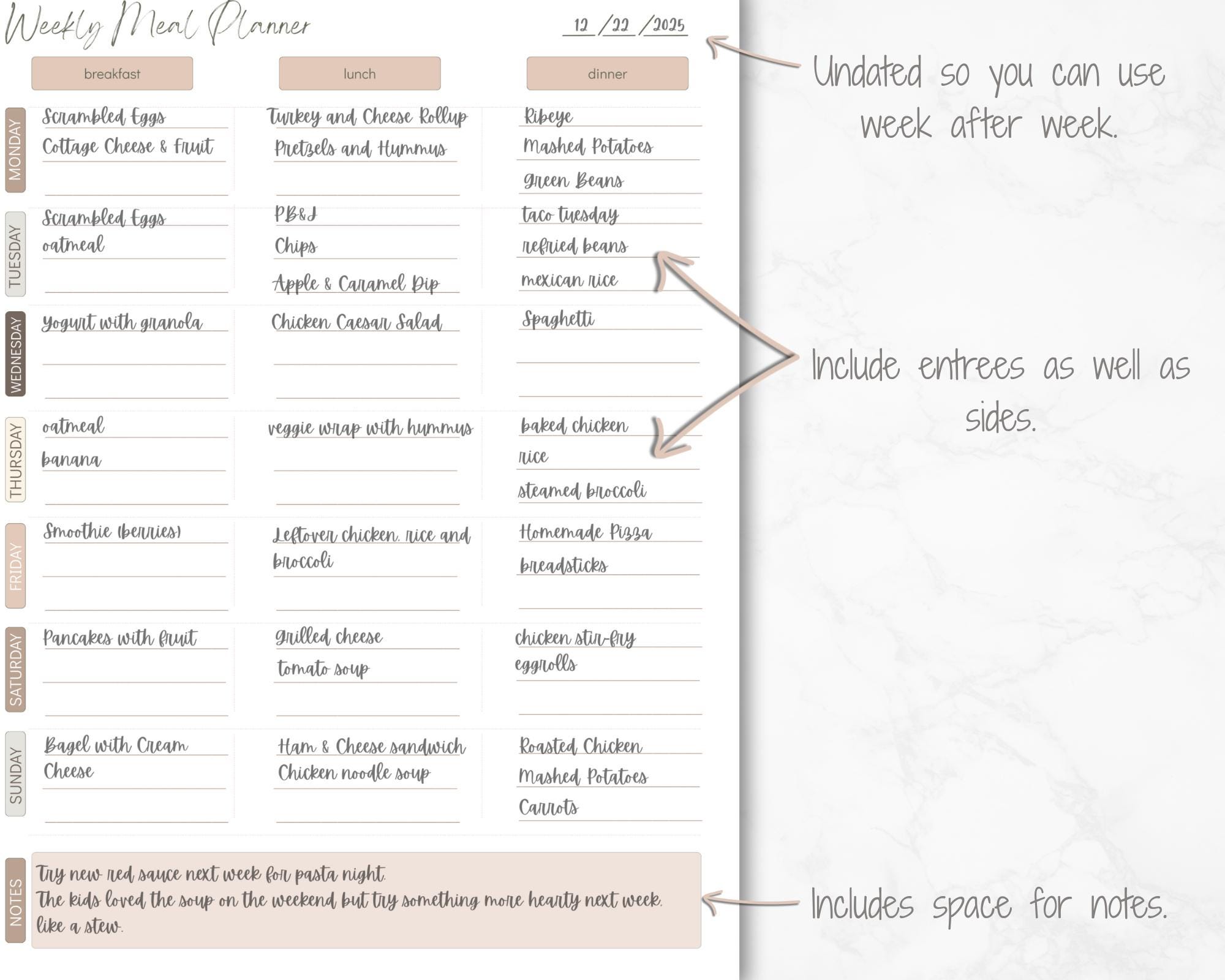 Minimalist Meal Planning Bundle | Weekly Meal Plan + Grocery List ...