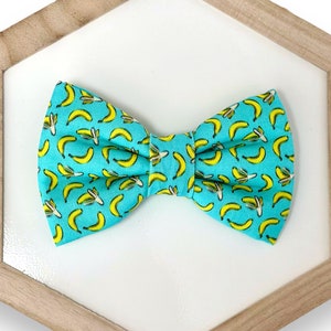 Bananas Dog Collar Bow | Fabric Dog Bow Tie | Slide on Collar Bow | Dog Accessories | Dog Collars | Pet Bow Ties